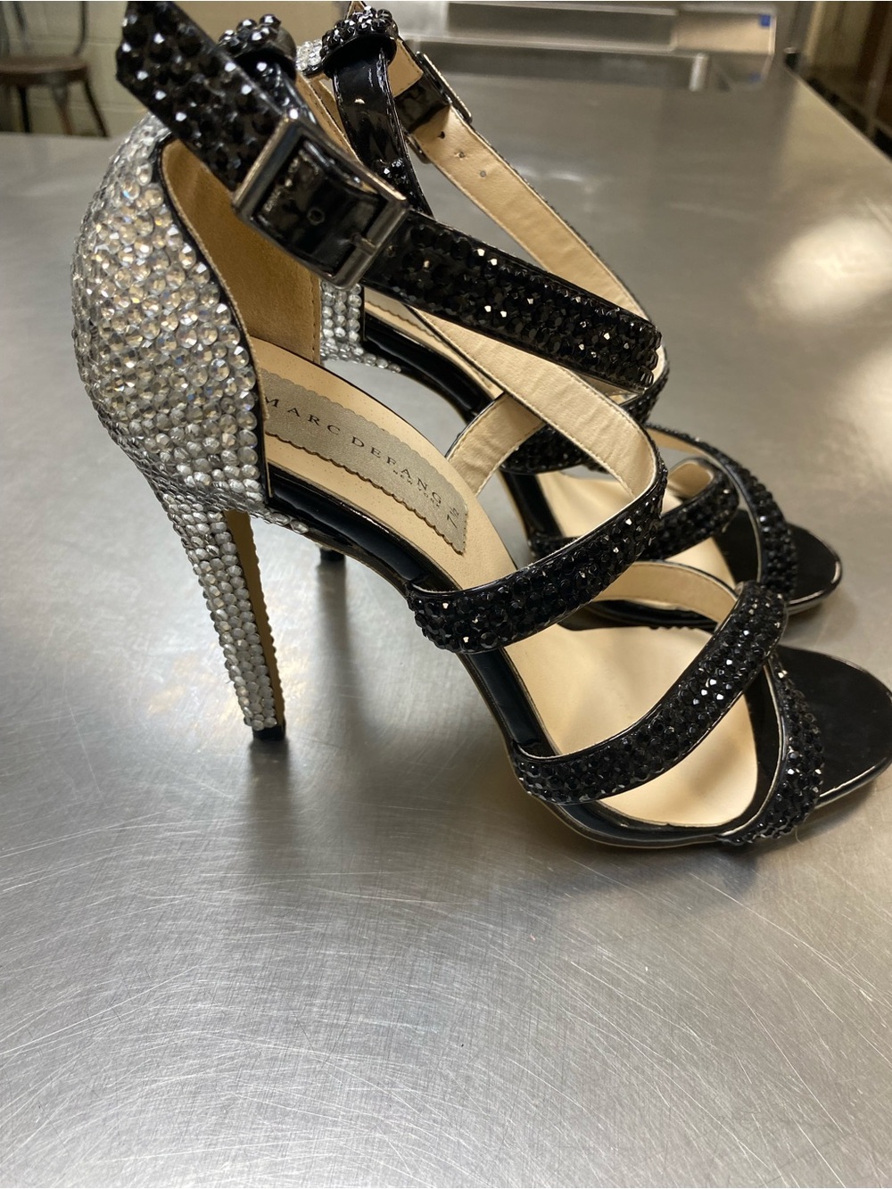 Marc Defang Black & Silver Crystal Strappy High Heel Sandals EU 38 US 7
